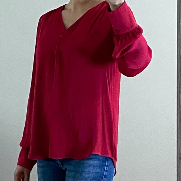 NWOT Cupcakes and Cashmere Red Satin Blouse with Long Sleeves - Picture 13 of 13